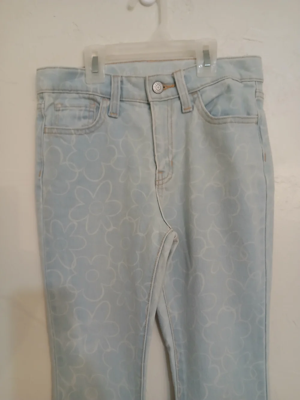 Old Navy Light Wash Blue Denim Floral-Print Youth Flare Jeans 12
